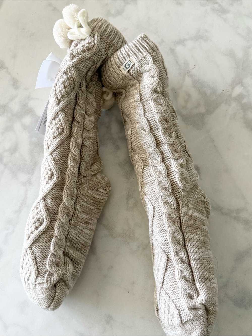 NWT UGG pom pom fleece lined socks in stone - Picture 7 of 8
